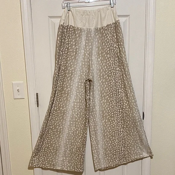 A Rare Bird Fawn Print High Waist Palazzo Pants L/XL - Picture 2 of 8